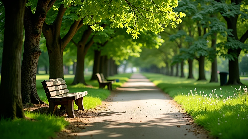 Šildyti suoliukai po medžiais su nuomatos žemyn į parką
